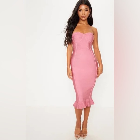 PrettyLittleThing Dresses & Skirts - ROSE FRILL HEM BANDAGE MIDI DRESS